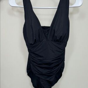 Lands' End Black Ruched Swimsuit 10P
